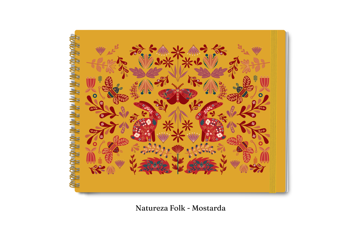 Planner 2027 Multivisão Horizontal Maxi — Natureza Folk — Mostarda