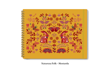 Planner 2027 Multivisão Horizontal Maxi — Natureza Folk — Mostarda