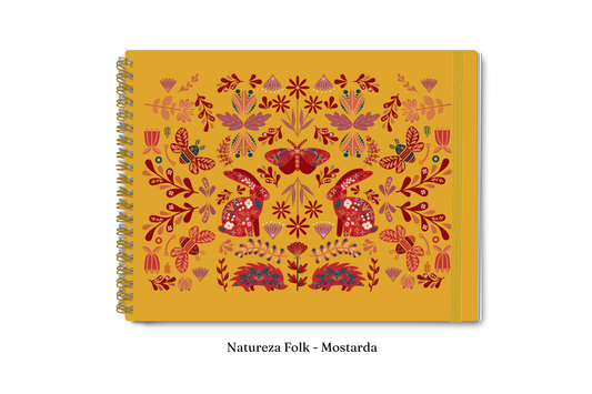 Planner 2027 Multivisão Horizontal Maxi — Natureza Folk — Mostarda