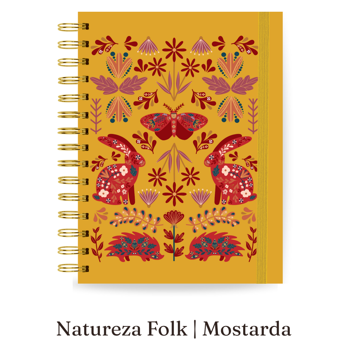 Planner 2027 Multivisão Horizontal Maxi — Natureza Folk — Mostarda, capa Natureza Folk — Mostarda