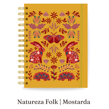 Planner 2027 Multivisão Horizontal Maxi — Natureza Folk — Mostarda, capa Natureza Folk — Mostarda