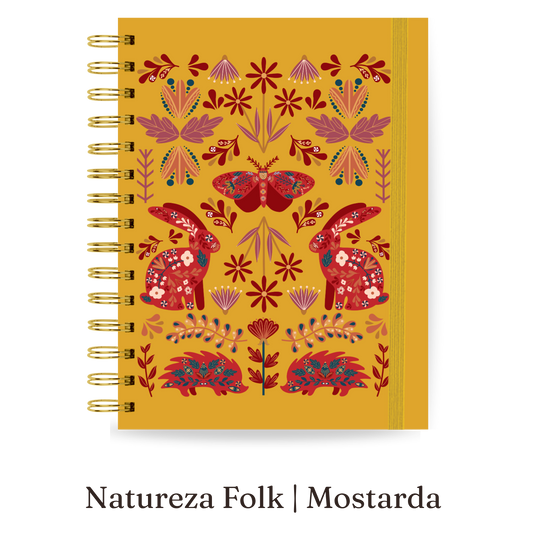 Planner 2027 Multivisão Horizontal Maxi — Natureza Folk — Mostarda, capa Natureza Folk — Mostarda